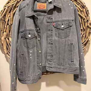 Levi's Gray Denim Jacket with Tan Leather Patch